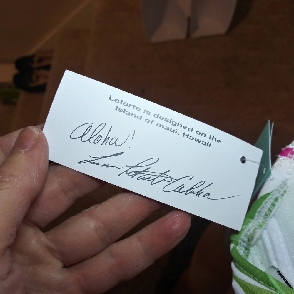 Letarte Maui Hawaii Hot Pink & Green Rose/Palm Print Bikini Top - Picture 6 of 9